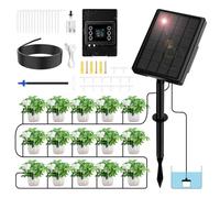 Fizzyo Kit D'irrigation Goutte a Goutte Énergie Solaire, Système Arrosage Automatique Goutte à Goutte, Systeme D'irrigation Jardin Avec 10M Tuyau Arrosage, Programmateur Arrosage pour 15 Pots