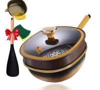 fjaldjfu 2025 Pot anti-adhésif en alliage de titane de 12 pouces avec couvercle, Poêle en céramique titane 30 cm avec couvercle, revêtement antiadhésif, convient à tous types de cuisinières (B)