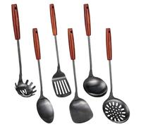 FJNATINH Lot de 6 spatules pour wok, écumoire, spatule à fente et cuillère à riz, ustensiles de cuisine en acier inoxydable de haute qualité, passent au lave-vaisselle, 36,2 à 38,1 cm