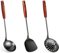 FJNATINH Spatule wok, louche et écumoire en acier inoxydable 304, ustensiles de cuisine, 36,2 à 38,1 cm, 202401101
