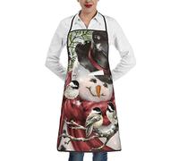 FJQWKLF Tabliers de cuisine de chef imprimés bonhomme de neige et oiseaux pour femmes, tablier à bavette avec poche, tabliers de cuisine pour la cuisine, la pâtisserie, le jardinage, unisexe
