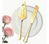 FKF Couteau à Gâteau Mariage Personnalisé - Ensemble Couteau et Pelle en Acier Inoxydable Gravure - Anniversaire Fiançailles Cadeau (Couteau à Gâteau en Or)