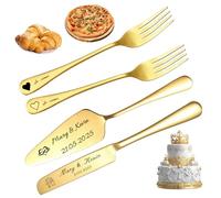 FKF Couteau à Gâteau Mariage Personnalisé - Ensemble Couteau et Pelle en Acier Inoxydable Gravure - Anniversaire Fiançailles Cadeau (Or)