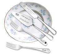 FKF Couteau à Gâteau Mariage Personnalisé - Ensemble Couteau et Pelle en Acier Inoxydable Gravure - Anniversaire Fiançailles Cadeau (Argent)