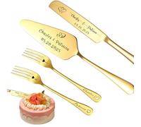 FKF Ensemble Couteaux et de Serveurs à Gâteau Mariage Personnalisés Ensemble sculpture et de Découpe de Gâteau Personnalisé Cadeau Personnalisé Pour Anniversaire (Or - avec fourchette)