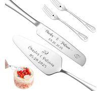 FKF Ensemble Couteaux et de Serveurs à Gâteau Mariage Personnalisés Ensemble sculpture et de Découpe de Gâteau Personnalisé Cadeau Personnalisé Pour Anniversaire (Argent - avec fourchette)