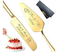 FKF Mariage Couteau à Gâteau Personnalisé et Ensemble de Serveur Ensemble de Couteaux à Gâteau de Mariage Personnalisés avec Gravure pour Anniversaire Mariage Cadeau (Couteau à Gâteau en Or)