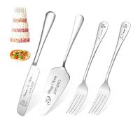 FKF Mariage Couteau à Gâteau Personnalisé et Ensemble de Serveur Ensemble de Couteaux à Gâteau de Mariage Personnalisés en Acier Inoxydable avec Gravure pour Anniversaire Mariage Cadeau (Argent)