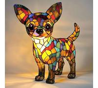 FkYstrix Animal Table Lamp Series Stained Resin Ornaments Night Light with USB Bohemian Furniture Decor Christmas Sculpture Desk Lamp Gift, Chihuahua