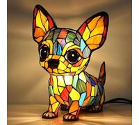 FkYstrix Vintage Accent de Bureau Animaux Lumière de Nuit Lampe Chien Peinture à la Main résine Pet Thème Lampe Chat avec Lumière Chaude, Chihuahua 2