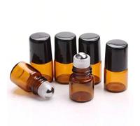 Flacon à bille de rouleau en verre ambre pour huiles essentielles, flacon d'échantillon de parfum avec bille de rouleau en acier inoxydable, bouchon noir, mini flacon d'échantillon cosmétique, accesso