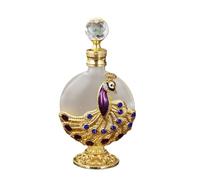 Flacon de parfum décoratif en verre motif paon - 30 ml - Vintage - En cristal émaillé - Vide - Rechargeable - Mini distributeur de parfum - Décoration de table - Doré