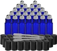 Flacons à bille en verre bleu cobalt (24 pièces) 10 ml - Flacons vides rechargeables pour huiles essentielles - Aromathérapie et huiles
