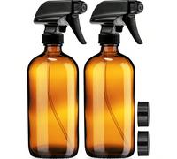 Flacons pulvérisateurs vides en verre ambré, lot de 2 grandes bouteilles rechargeables de 16 oz, idéales pour les huiles essentielles, les plantes, les solutions de nettoyage, la laque et la buse Prot