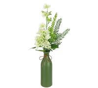 Flair Flower Arrangement de fleurs artificielles, hortensia, branche de fougère dans un vase vert, 50 cm, blanc