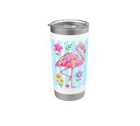 Flamant rose coloré Fleurs tropicales Art d'été Gobelet isotherme en acier inoxydable double paroi