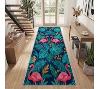 Flamant Rose Plantes Tropicales Tapis Couloir Lavable en Machine 80x180cm | Feuilles Palmier Monstera Tapis de Cuisine et Entrée Antidérapant, Poil Ras Doux, Grand Tapis Intérieur pour Chambre, Bureau