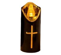 Flameless Pillar LED Memorial Candle with Gold Cross - Battery-Operated Gra | 2x4.9 Inch Pillar Size (5x12.5cm), 50g Lightweight Durable PP Construction, Embossed Gold Cross Emblem, Battery-Powered Real-