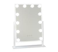 Flamingueo Miroir Coiffeuse - 12 LED - 3 Modes D'Éclairage - Intensité Réglable - Contrôle Tactile - Position Réglable - Miroir Grossissant Inclus - Blanc - 36x47,5x7,5cm