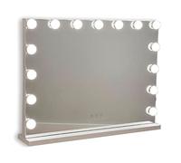 Flamingueo Miroir Coiffeuse - 15 LED - 3 Modes D'Éclairage - Intensité Réglable - Contrôle Tactile - Port USB - Miroir Grossissant Inclus - Blanc - 58x12x48cm