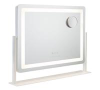 Flamingueo Miroir Coiffeuse - Bande LED - 3 Modes D'Éclairage - Intensité Réglable - Contrôle Tactile - Port USB - Position Réglable - Miroir Grossisant Inclus - Blanc - 64x12x54,5cm