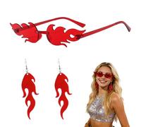 Flammen Ohrringe aus Acryl & Lunettes Flamme - Set 2 Pièces Géométrique, Boucles d’Oreilles Goutte Feu pour Cosplay Gothic, Carnaval et Halloween, Bijoux Fantaisie Femme Fille