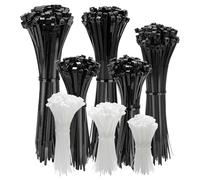 Flandria 1000 Colliers de Serrage Autobloquants - Serre-Câbles Blanc & Noir UV - 8 Tailles de 75 à 200 mm - Attaches Câbles Nylon Haute Résistance pour Électricité, Bricolage, Jardin et Atelier