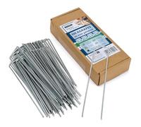 Flandria - Lot 100 Piquets de Fixation Acier Galvanisé 170 mm x 35 mm - Ø 3 mm - Agrafes de Jardin pour Toile de Paillage, Gazon Synthétique, Tuyaux