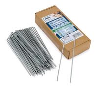 Flandria Lot de 50 Piquets de Fixation Acier Galvanisé 170 mm x 35 mm - Ø 3 mm - Agrafes Jardin pour Toile de Paillage, Gazon Synthétique, Tuyaux