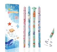 Flanliy Lot de 4 stylos à bille effaçables avec motifs requins, dauphins, hippocampes et poissons clown, 0,5 mm, bleu, pour l'école, le bureau (monde sous-marin)