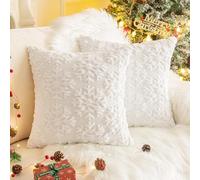 Flanliy Pack De Deux Coussin Noel Housse, Peluche Housse De Coussin 45x45, taie d'oreiller Decoration Noel avec Motif Sapin De NoëL Et Flocons De Neige, Puor DéCoration NoëL IntéRieur (A)