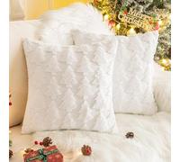 Flanliy Pack De Deux Coussin Noel Housse, Peluche Housse De Coussin 45x45, taie d'oreiller Decoration Noel avec Motif Sapin De NoëL Et Flocons De Neige, Puor DéCoration NoëL IntéRieur (B)