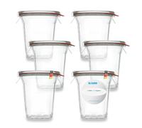 Flaschenbauer.de Weck - Lot de 6 bocaux en verre - De forme carrée - Utilisable comme pot à confiture et conserve - 750 ml