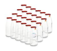 Flaschenbauer TO43 Lot de 24 bouteilles en verre de 250 ml avec couvercle Rouge - Bouteilles à remplir avec étiquettes, bouteilles de jus, bouteilles de lait, bouteilles de stockage, bocaux de