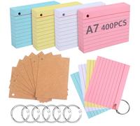 Flash Cards 400 Pièces A7 Lignées Multicolores avec 6 Anneaux de Reliure, Fiches Bristol Perforées, Cartes de Révision et Index pour École, Bureau et Étude du Vocabulaire