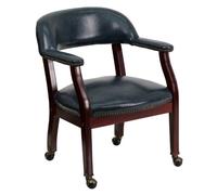 Flash Furniture Chaise de conférence avec Bordure cloutée et roulettes, Bois, Vinyle Bleu Marine, Lot de 1