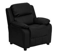 Flash Furniture Fauteuil inclinable de Luxe rembourré Contemporain pour Enfants avec accoudoirs de Rangement, Cuir, Noir, 66,04 x 53,34 x 53,34 cm
