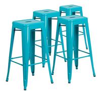 Flash Furniture Meubles Flash Lot de 4 tabourets de Bar en métal de qualité Commerciale avec siège carré 76,2 cm, Fer, Plastique, Cristal Bleu Sarcelle