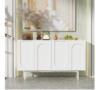 FLASIDU Buffet-Bahut, Buffet moderne minimaliste pur 4 portes motif arqué pour salle à manger salon, 140*42*80cm, Blanc, MDF