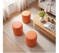 FLASIDU Tabouret cylindrique orange simili cuir rembourré, pouf d'appoint capitoné multifonction salon chambre, confortable, léger