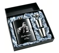 Flasque à Alcool Personnalisée Flasque Whisky en Acier Inoxydable Noir Mat Cadeau Personnalisé Homme pour Mariage Témoin Fête des Pères (Set Flasque 2 Gobelets + Entonnoir)
