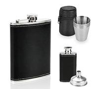 Flasque à Alcool Portable - 2 Pièces en Acier Inoxydable Avec 4 Tasses Et 1 Entonnoir, Cuir - Pour Voyage, Pêche, Camping Et Escalade