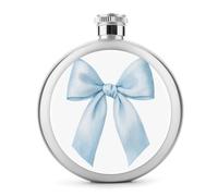 Flasque à vin portable en acier inoxydable avec nœud en ruban satiné bleu pâle pour liqueur, poche ronde, 140 ml