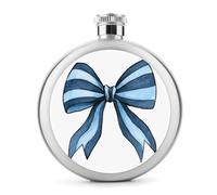 Flasque à vin portable en acier inoxydable avec nœud rayé bleu marine avec queue de ruban pour liqueur, bouteille de vin portable pour boisson 140 ml