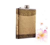 Flasque de Poche en Acier Inoxydable Motif Rétro, 8 Oz | Portable, Étanche et Antirouille, Couvercle Anti-fuite, pour Randonnée et Voyage, Couleur Or