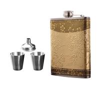 Flasque de Poche Portable 8 Oz en Acier Inoxydable, Style Rétro | Couvercle et Gobelet, Étanche et Antirouille, pour Chasse et Randonnée, Or Noir