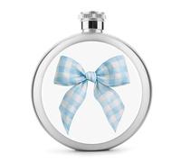 Flasque élégante en acier inoxydable avec nœud bleu pâle et ruban bleu pâle pour liqueur, bouteille à vin portable pour boisson 140 ml