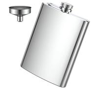 Flasque en acier inoxydable 304 pour whisky, rhum, vodka, convient pour la randonnée et les fêtes (220 ml), argent