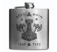 Flasque en acier inoxydable avec gravure Viking 170ml (6oz) - 6 Designs Mythologiques (Marteau de Thor, Runes, Viking) - Gravure Laser Personnalisée au Dos