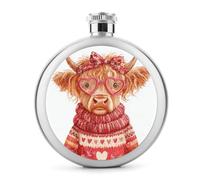 Flasque en acier inoxydable avec motif vache des Highlands portant un pull tricoté rouge et rose pour liqueur, bouteille de vin portable pour boisson 140 ml